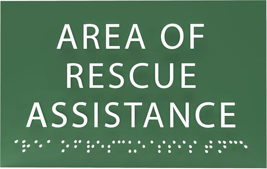 6" X4" Area of Rescue Assistance Sign- Tactile Graphics Grade 2 Braille Text ADA Compliant Sign |ADA Compliant Plastic Signs for Schools, Offices, Businesses, Apartments & Restaurants