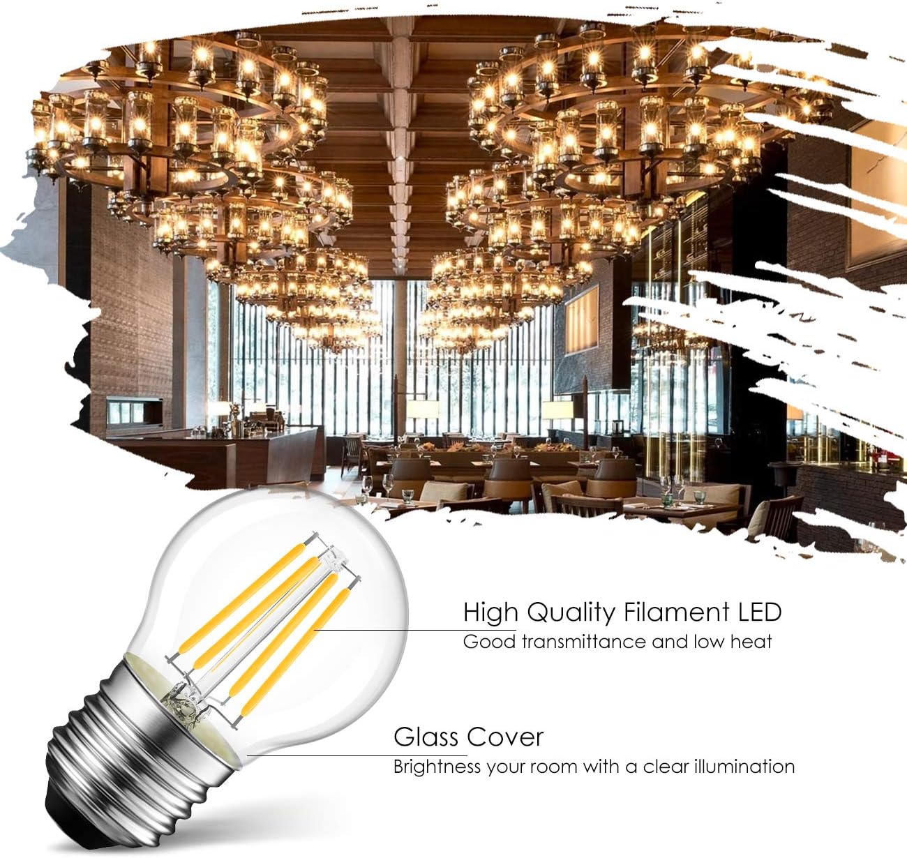 LVWIT G14 LED Filament Globe Bulb 4.5W(60W Equivalent), Dimmable 2700K Warm White Light E26 Screw Base, Decorative Edison Light Bulb, UL-Listed(6-Pack)