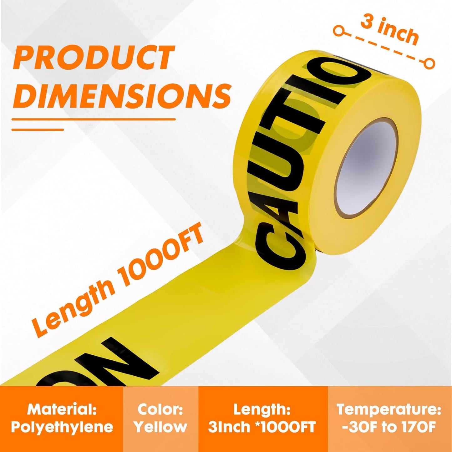 Caution Warning Tape – 3 Inch x 1000 Feet | Bright Safety & Hazard Tape with Bold Black Text for Construction, Events, and Dangerous Areas (Caution, 1 Pack)