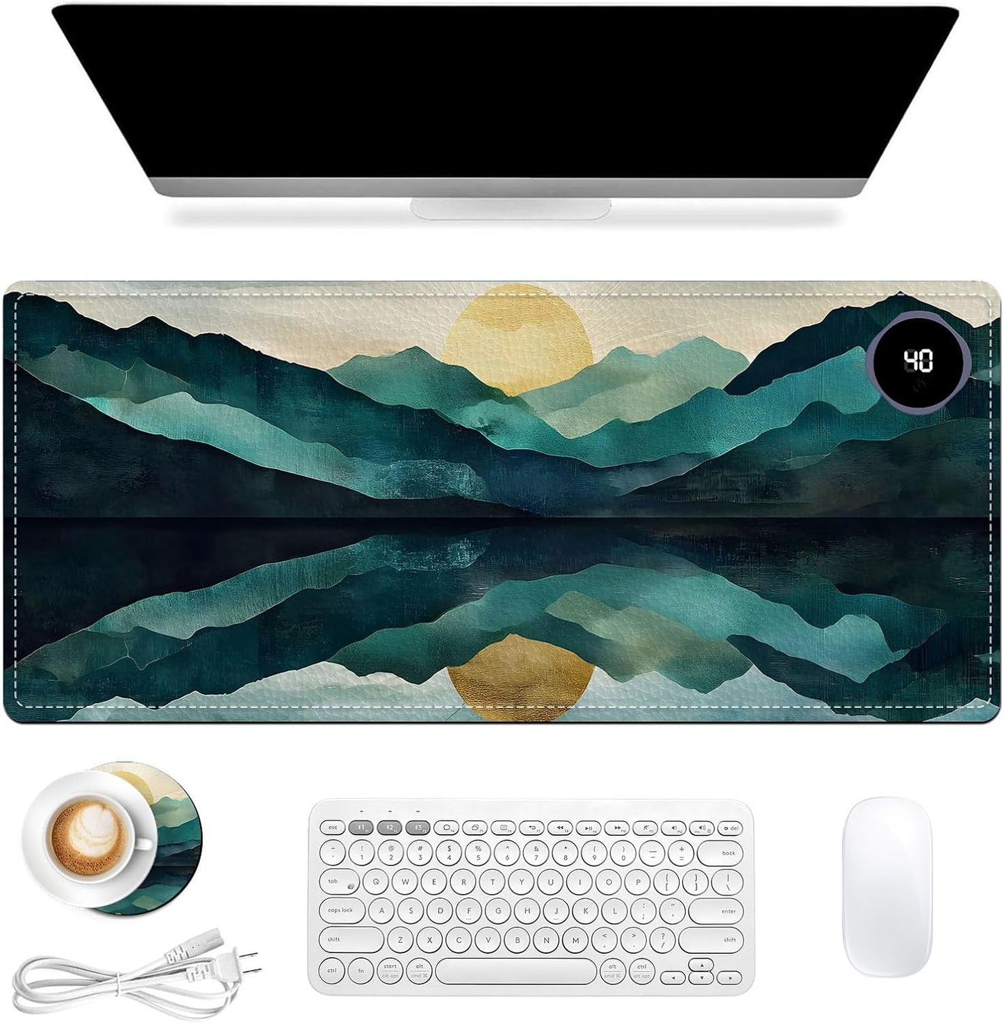 Heated Mouse Pad, Warm Desk Pad, Keyboard Mat 31.5 x 13 Inch Large Size Intelligent Fast Heating, 3 Speed Adjustable, Timed Auto Power Off for Game Office Home,Valley Sunrise