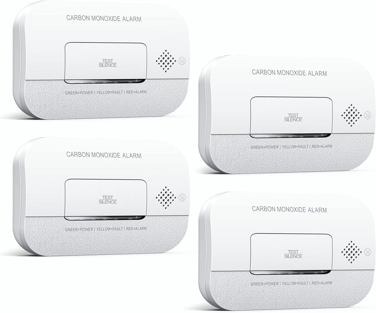 Ecoey Carbon Monoxide Detectors, 10-Year CO Detector with Human Alarm Sounds and Test Button, Carbon Monoxide Alarm with Electrochemical Technology and Low Battery Signal for Home, FJ127, 4 Packs
