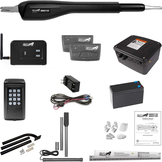 Mighty Mule Gate Opener, Solar and Smart Ready, Heavy Duty Automatic Gate Opener, Gates up to 18ft or 850lb, Single Gate Opener - Estate, Upgraded, MM571W-EST-A