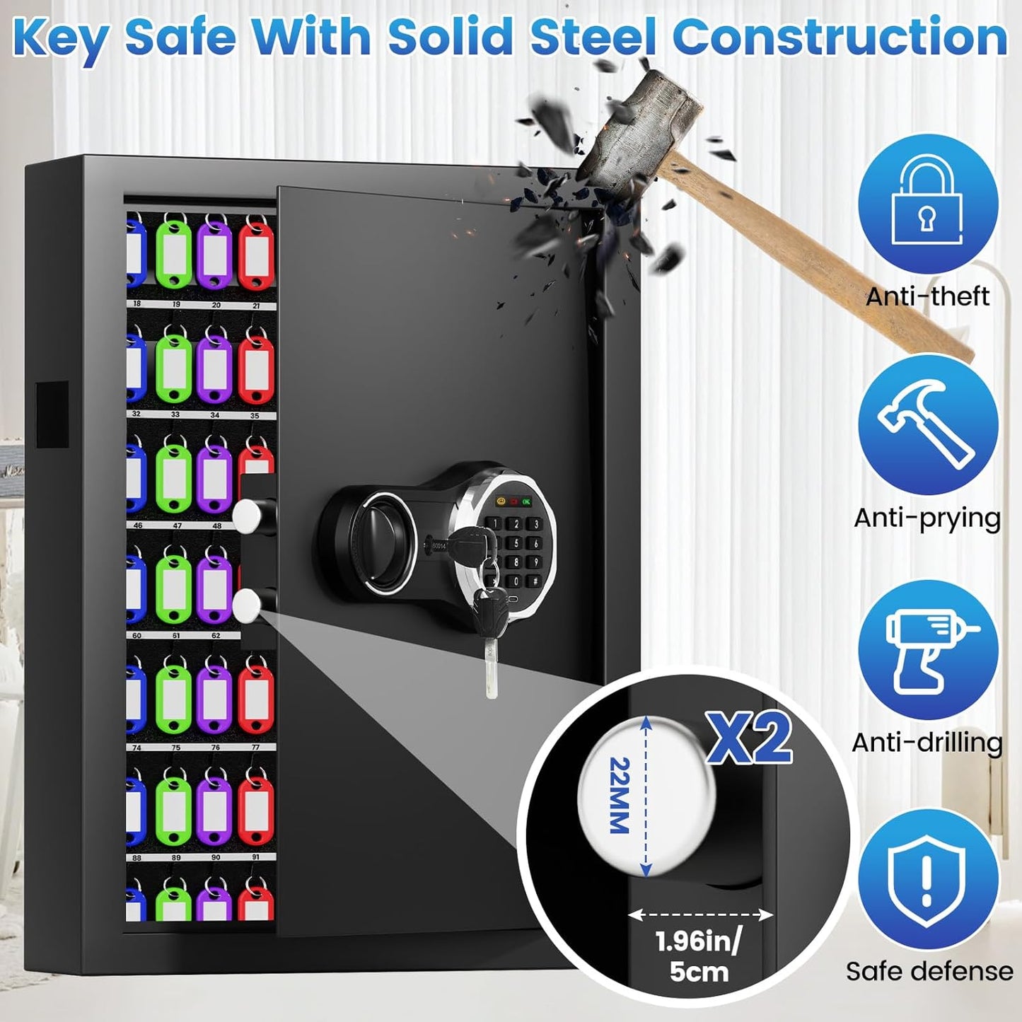 158 Keys Combination Lock Key Cabinet, Anti-Theft Key Lock Box with Key Tags, Key Organizer Wall Mount for Car Garage House Rental Office Business