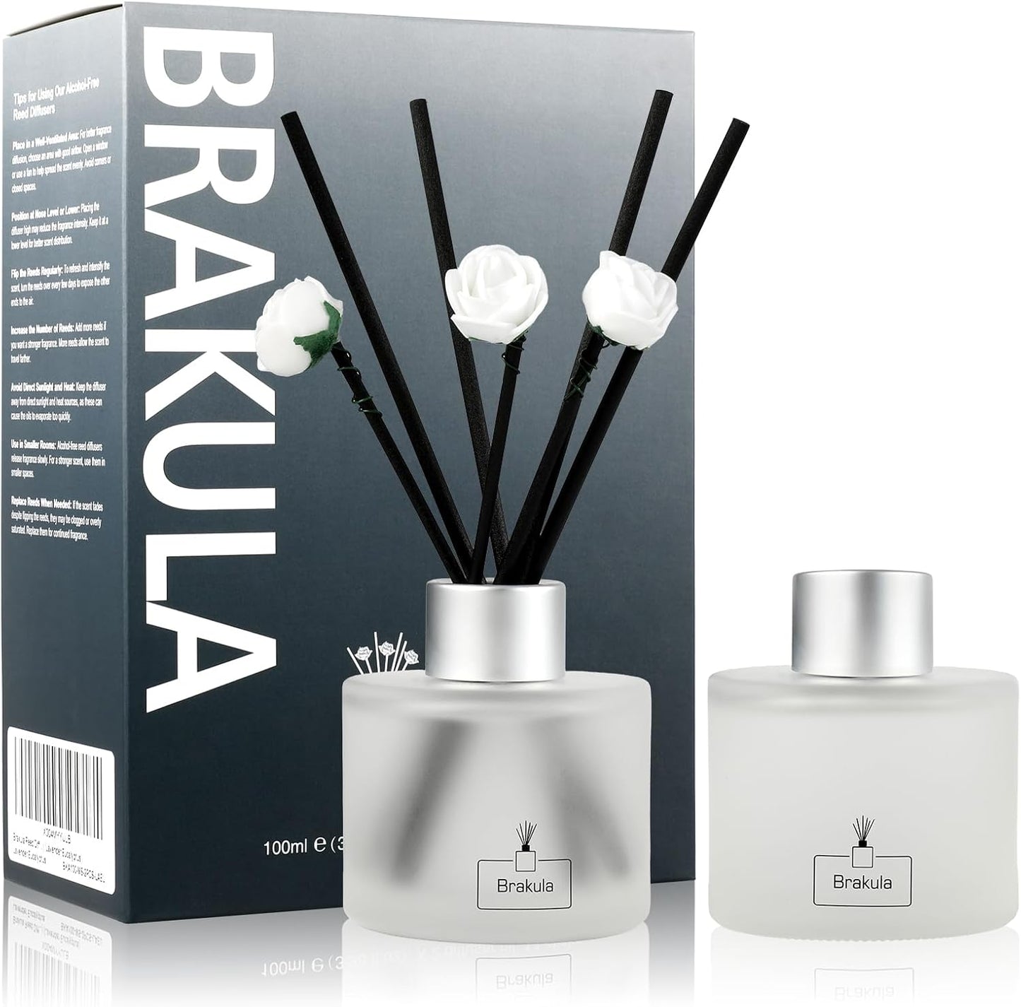 Brakula 2 Pack Reed Diffuser Set, Eucalyptus & Mint Scented, Home Fragrance with 14 Sticks Bathroom Decor, Reed diffusers for Home 6.76 fl oz (Eucalyptus & Mint)