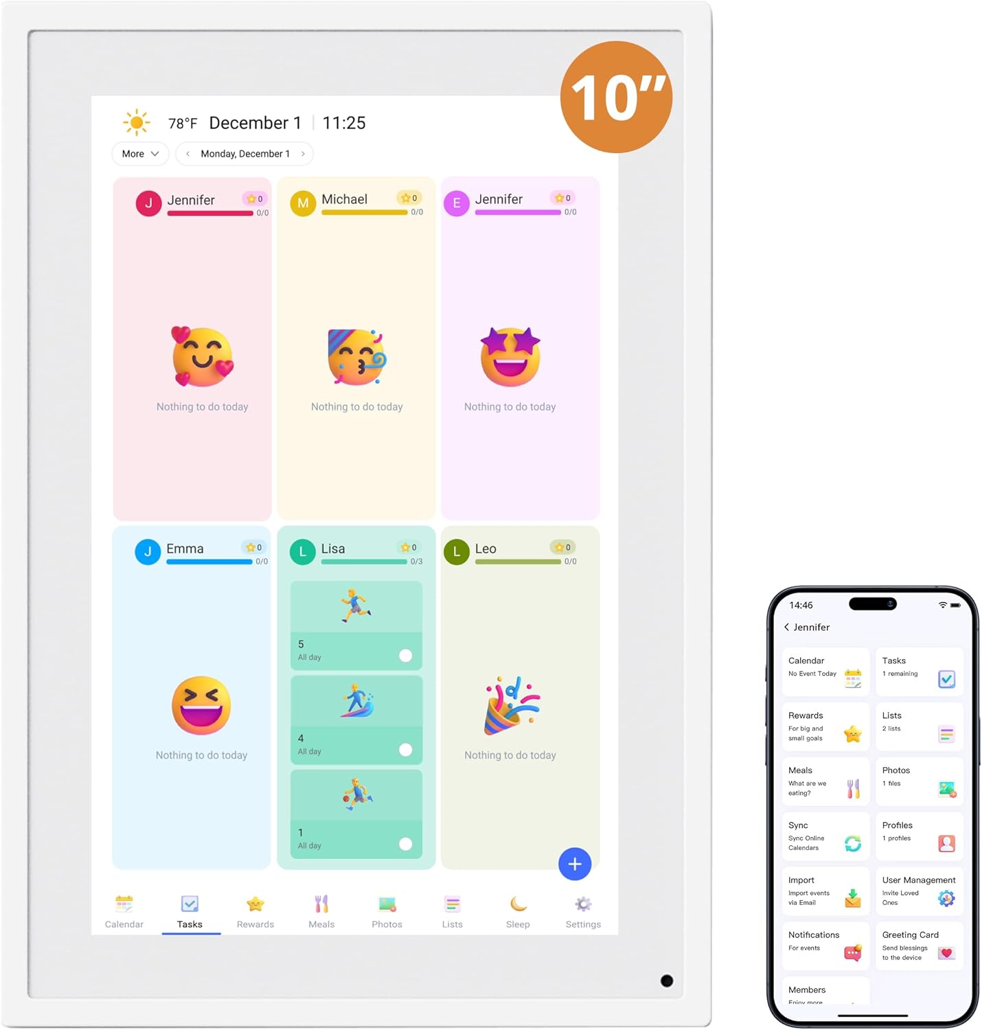 Dragon Touch 10.1 inch Digital Calendar Chore Chart – Interactive Touchscreen, Smart Family Planner, Hearth Display Desk Digital Calendar Seamless Scheduling white