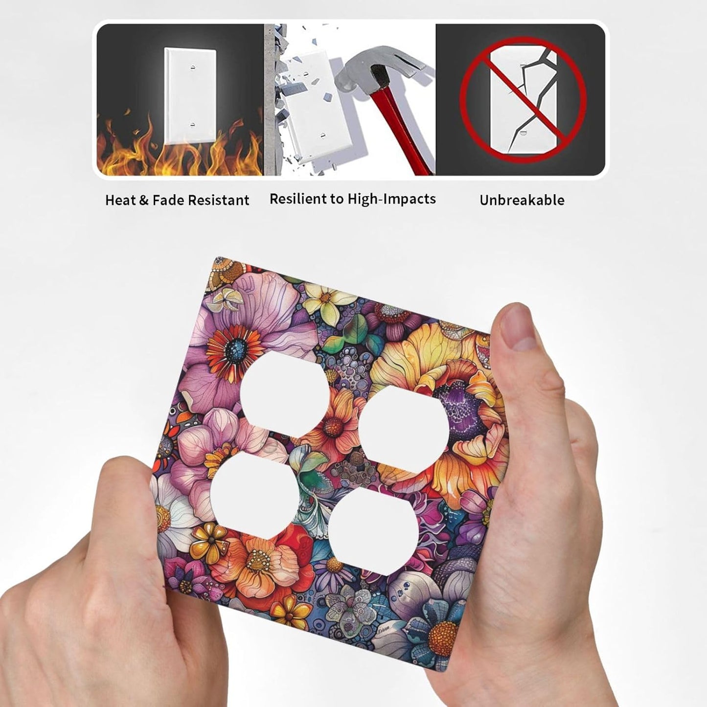 Outlet Covers Colorful Bohemian Flowers Vintage Boho Floral 2 Gang Double Duplex Decorative Light Switch Covers Electrical Wallplates Socket Faceplate for Bed Room living Room Decor