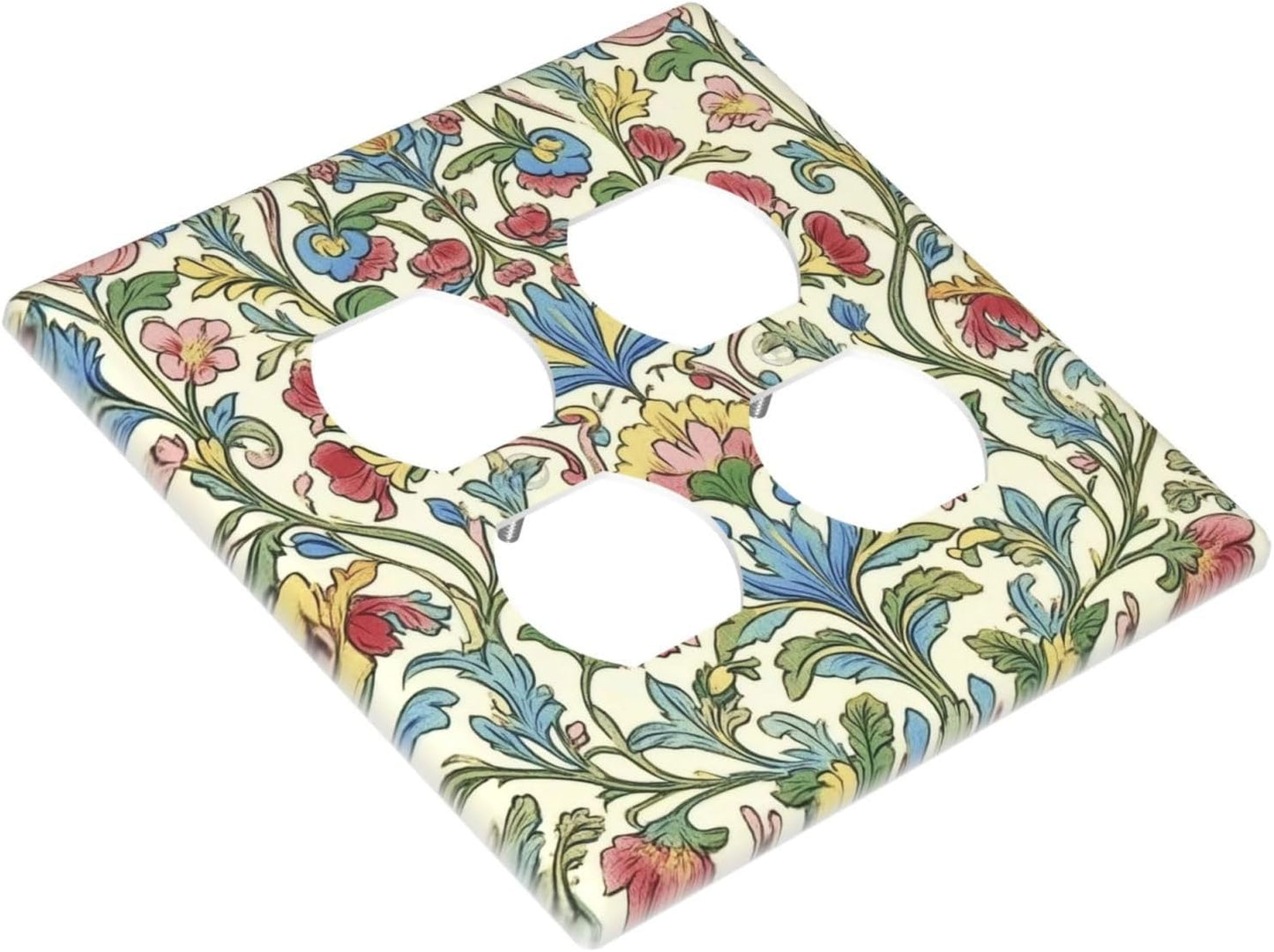Outlet Covers Boho Red Floral Morris Plant Leaves 2 Gang Double Duplex Decorative Light Switch Covers Electrical Wallplates Socket Faceplate For Farmhouse Cabin Decor