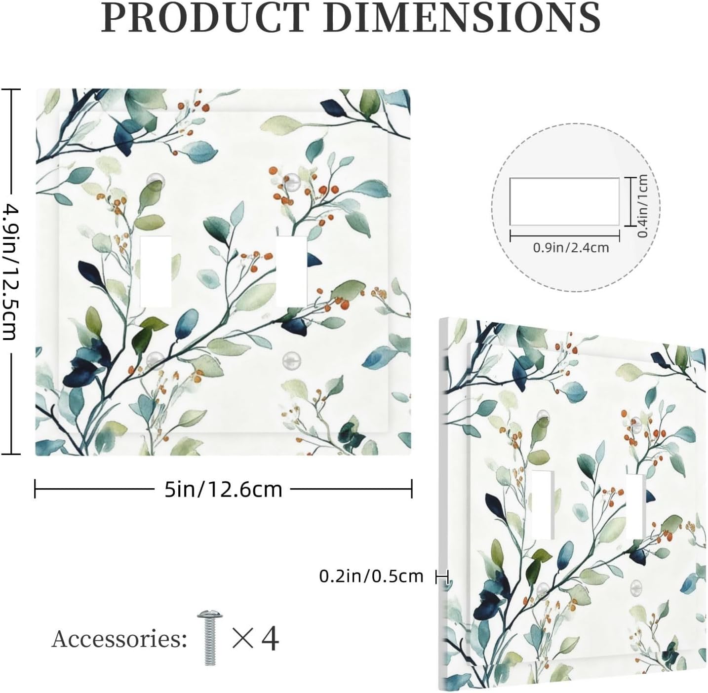 Decorative Light Switch Cover Plate Eucalyptus Leaf Geen Sage Leaves 2 Gang Outlet Covers Double Toggle Wall Plates for Electrical Outlets Switch Plate Covers Faceplate for Bedroom Home Decor