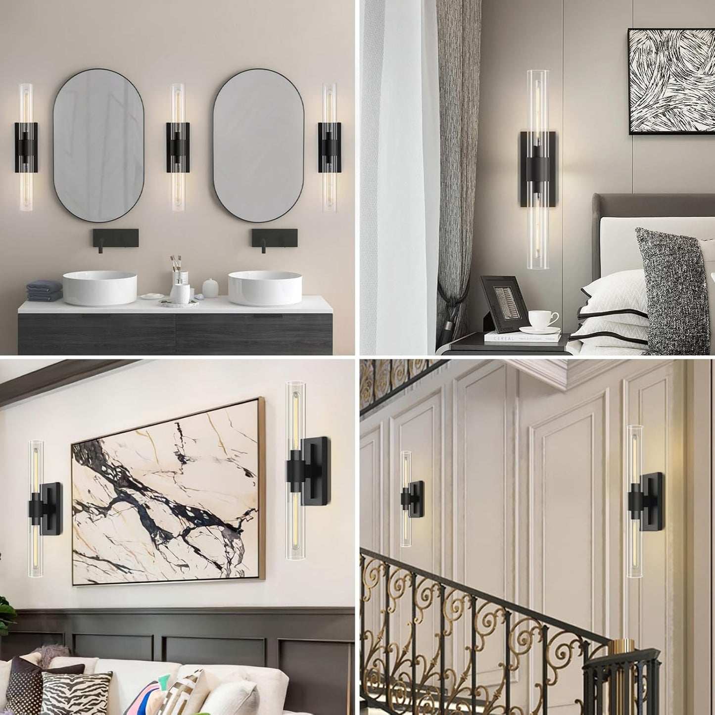 YUYI Black Wall Sconces, 22.8'' Wall Light Set of Two for Bathroom Vanity, Modern Wall Lighting Fixtures with Glass Shade, Indoor Wall Sconces for Bathroom, Bedroom, Living Room, Hallway, Fireplace