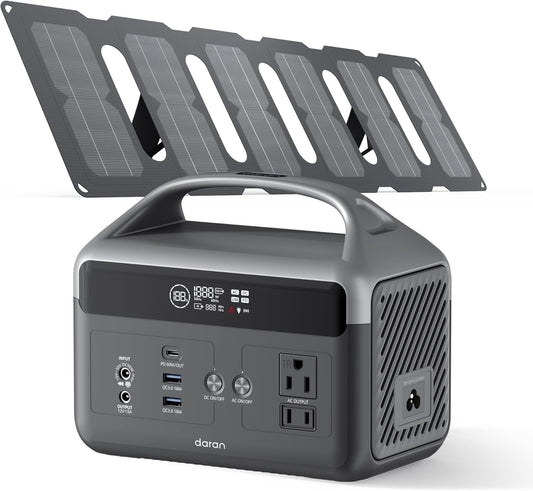 DaranEner Portable Power Station with Foldable Solar Panels 40w, 300w Lifepo4 Battery 60W USB-C Pd, 192Wh Fast Recharge Home Backup Power Bank, Lightweight Solar Generator for Camping, Outdoor Travel