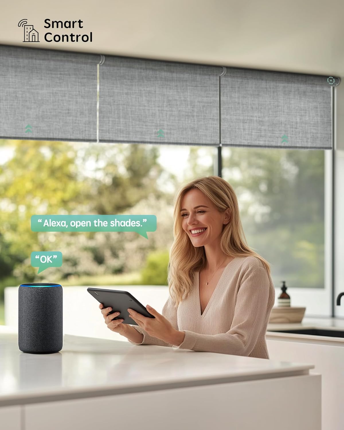 Yoolax Smart Coupled Roller Shades Compatible with Alexa Google, Motorized Blinds with Remote Blackout Coupled Roller Shades for X-Large Windows, Custom Size (XL Coupled-Smoky Gray)