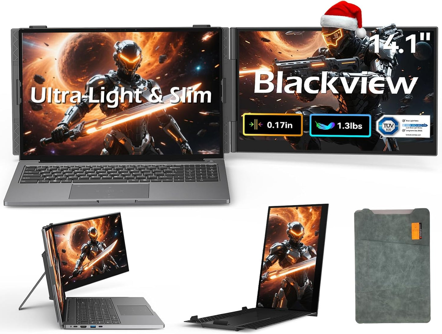 Blackview Laptop Screen Extender, 1.3lbs Ultra-Light & 0.17" Ultra-Slim, 14" FHD 1080P IPS Portable Laptop Monitor Extender, Travel Dual Monitor for 13-17",Plug & Play for Windows/Mac/Android/Switch