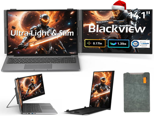 Blackview Laptop Screen Extender, 1.3lbs Ultra-Light & 0.17" Ultra-Slim, 14" FHD 1080P IPS Portable Laptop Monitor Extender, Travel Dual Monitor for 13-17",Plug & Play for Windows/Mac/Android/Switch