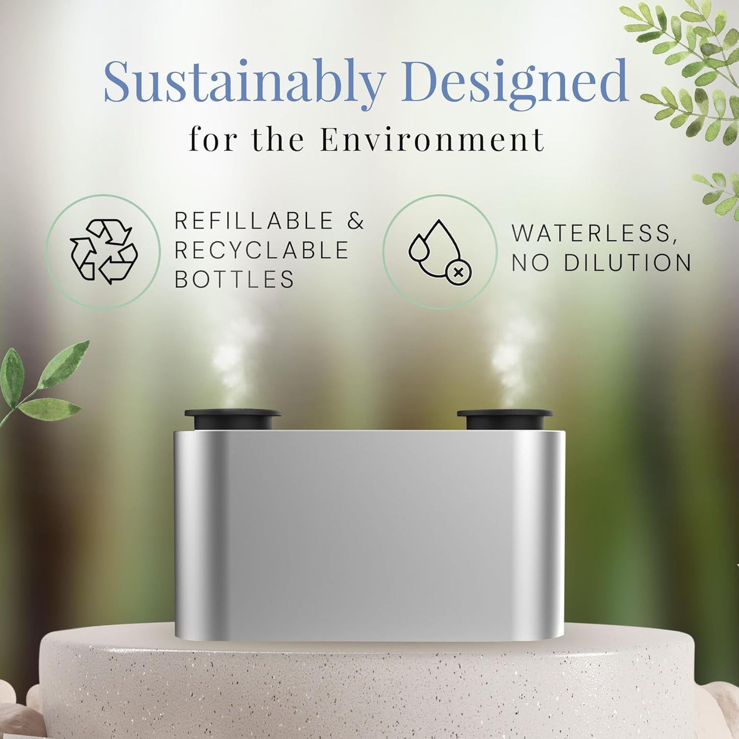The Mini Duo Smart Scent Air Machine, Waterless Aroma Diffuser with Bluetooth App Control & Dual Nozzle, 2x10mL Refillable Bottles, Rechargeable Battery, Covers Up to 100 sq. ft
