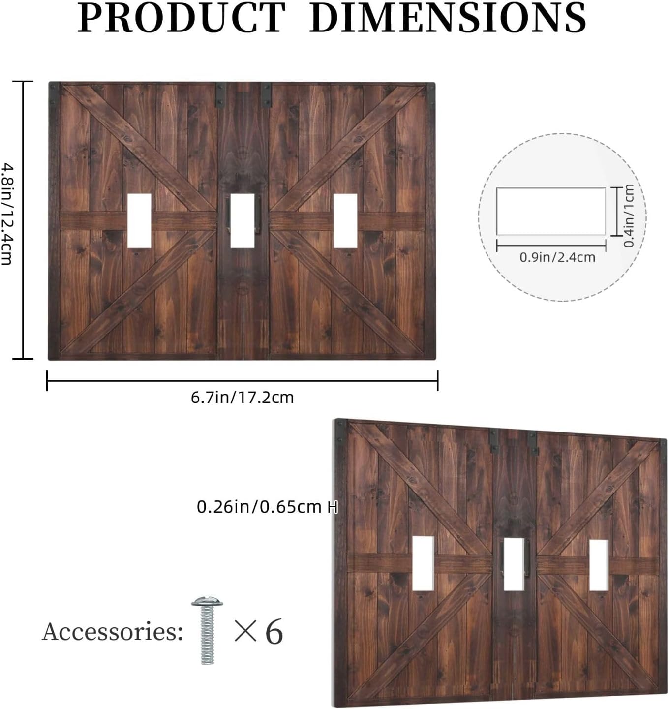 Decorative Light Switch Cover Plate Vintage Brown Farmhouse Barn Door 3 Gang Wall Plates for Electrical Outlets Triple Toggle Switch Plate Covers Outlet Covers Faceplate for Bedroom Home Decor