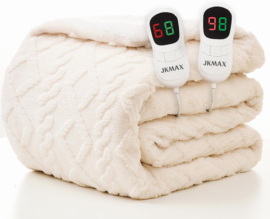 Heated Electric Blanket King Size-100"x90" Heating Blanket with 10 Heating Levels & 5 Time Settings Over-Heat Protection，Winter Warmer for Adults with ETL Certification（Cream）