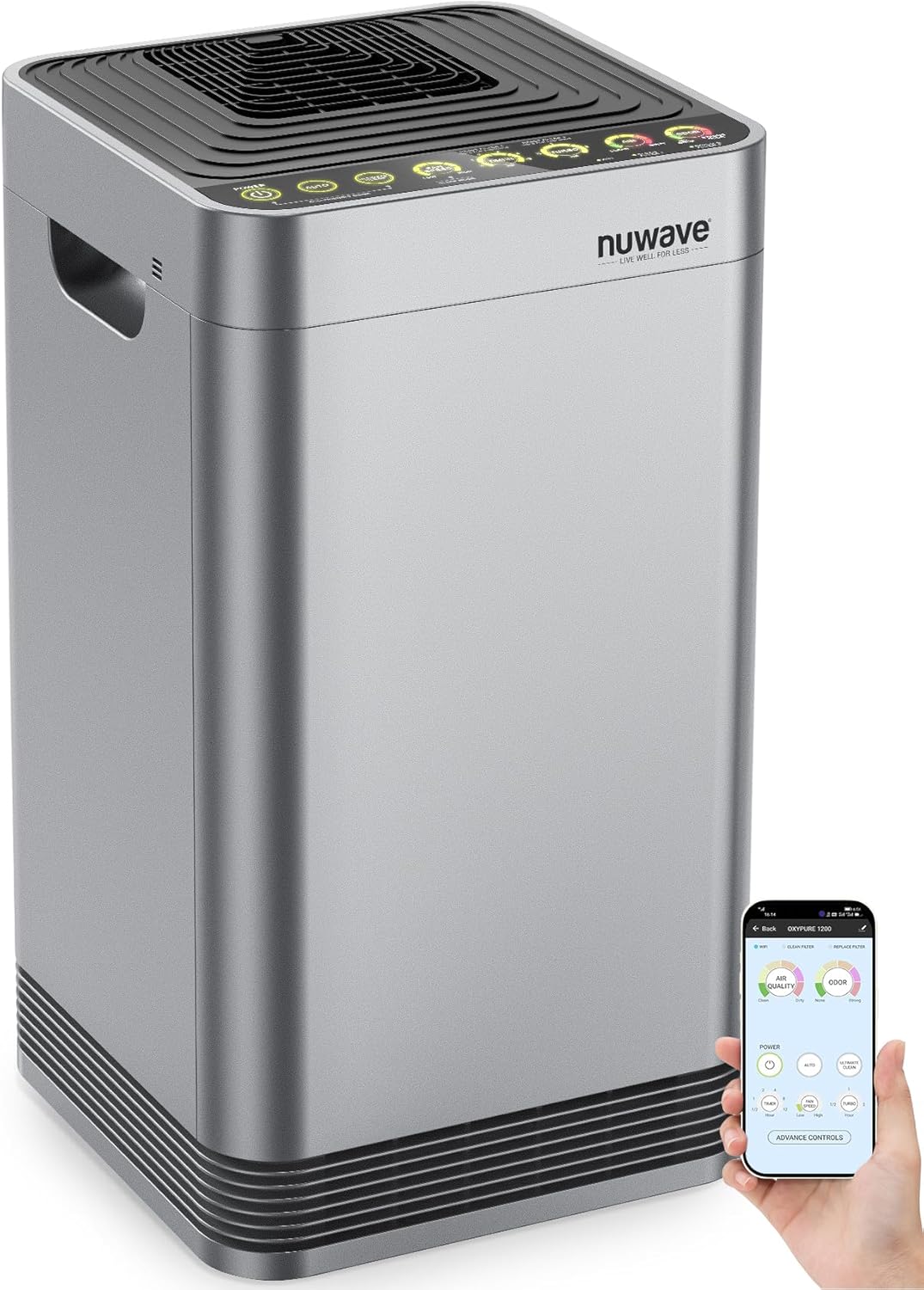 Nuwave Whole House Air Purifiers, Oxypure Smart Air Purifier with 5 Stage Tower Structure Air Filter, Air Quality & Odor Sensors, Sleep Mode for Bedroom, Remove 99.99% of Dust, Smoke, Pollen, Allergen