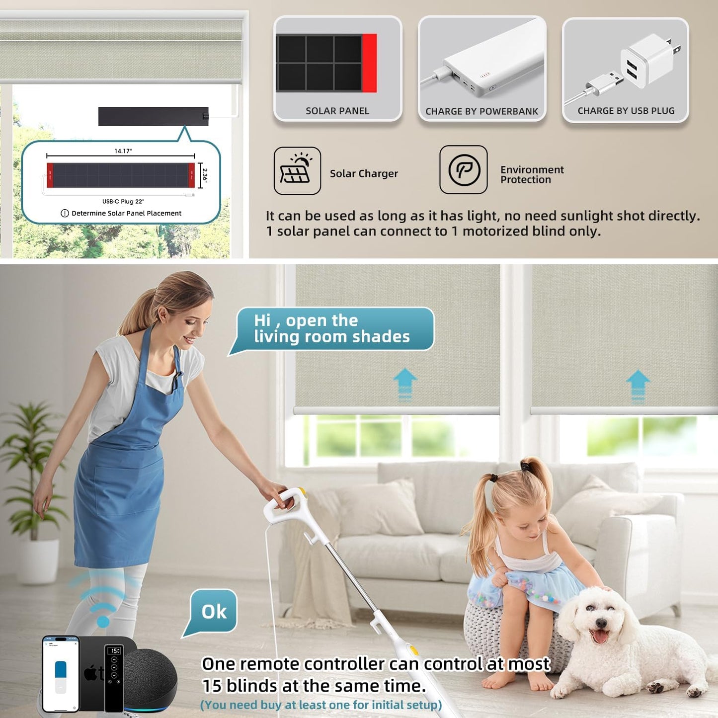 SmartWings Motorized 100% Blackout Shades Blinds, Custom Size, Cordless Window Shades with Rechargeable Battery, Work with Matter/Apple HomeKit, Alexa, Thread/Zigbee, Remote Optional, Vigor Cream