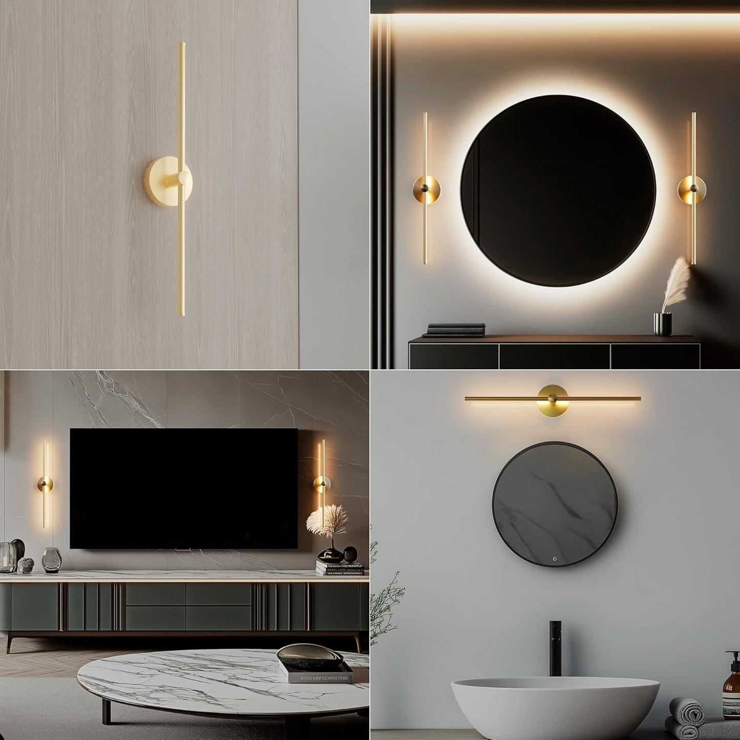 ZAGO Battery Operated Wall Sconce: 24-inch Wireless LED Wall Sconces Set of Two with Remote Control, Dimmable Modern Linear Light for Living Room, Bedroom, Hallway Indoor Lighting Decoration
