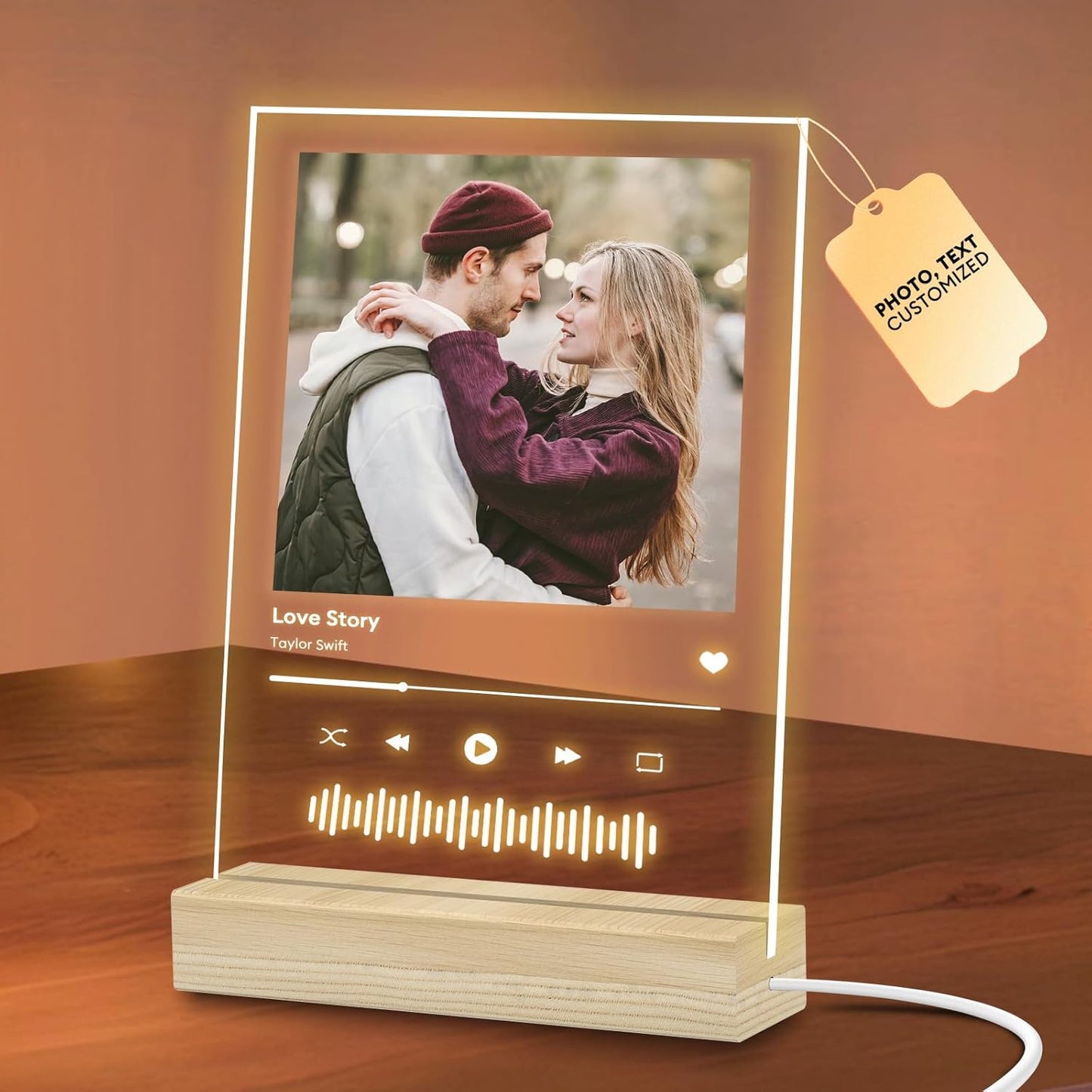 Custom Picture Frames with Photo, Personalized Music Plaque with Night Light, Customized Picture Frame, Personalized Couple Present for Her/Him/Girlfriend/Boyfriend (R10)