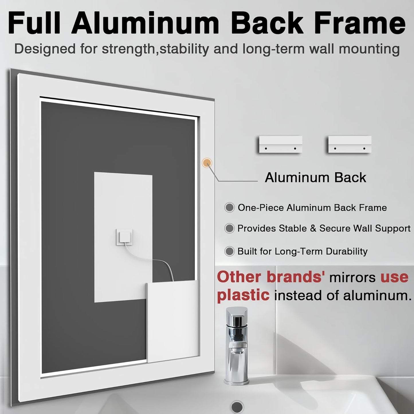 55"x40" Bathroom Mirror with LED Lights, Front and Backlit Mirror, Anti-Fog LED Vanity Mirror, 3 Colors and Dimmable Mirror, Waterproof, Corrosion Proof (Horizontal/Vertical)