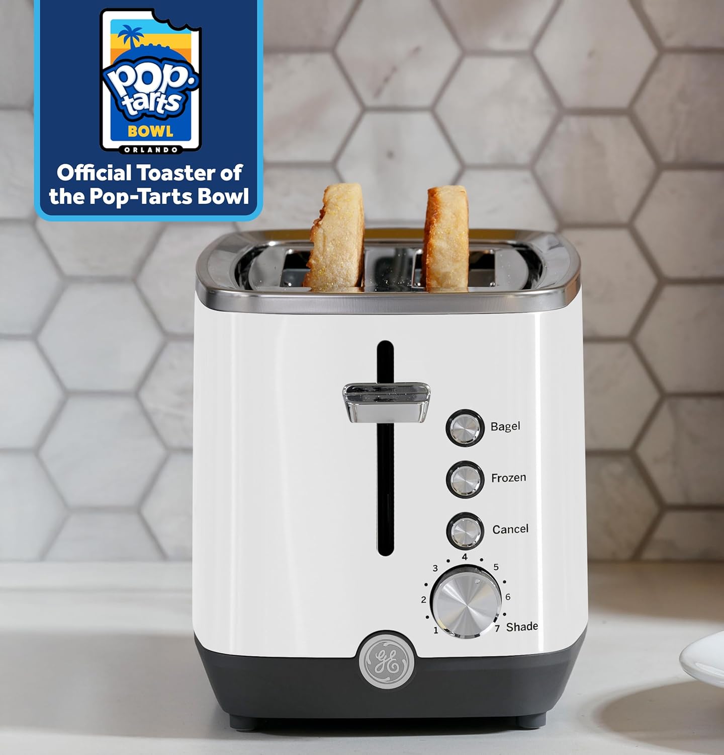 GE 2 Slice Toaster, Extra Wide Slots for Toasting Bagels, Breads, Waffles & More, 7 Adjustable Shade Settings, Removable Crumb Tray, Countertop Kitchen Essentials, 850 Watts, White