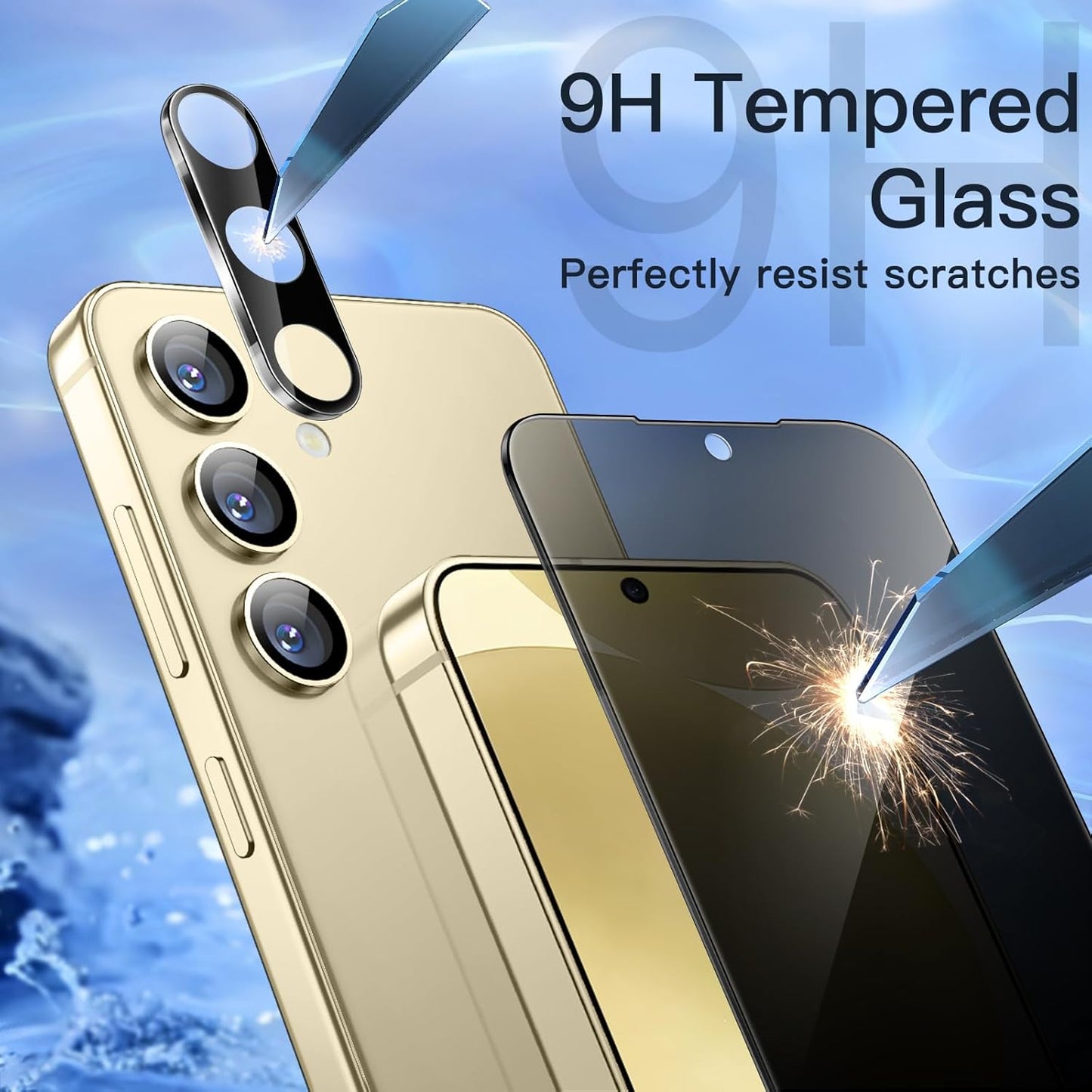 JETech Privacy Screen Protector for Samsung Galaxy S24 5G 6.2-Inch with Camera Lens Protector, Anti-Spy Tempered Glass Film, Fingerprint ID Compatible, 2-Pack Each