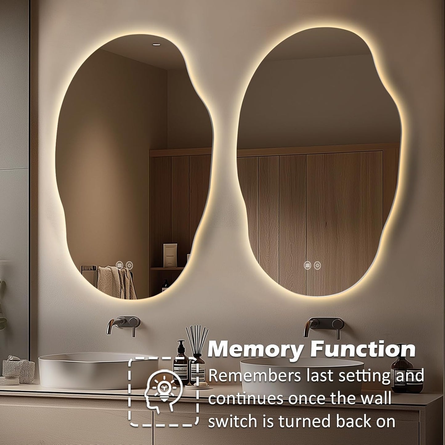 LED Mirror for Bathroom 25x35, Stepless Dimmable Irregular Backlit Mirror with 3 Colors, Anti-Fog, Memory, Al-Alloy Lampshade, Frameless Vanity Mirror for Bathroom (Horizontal/Vertical)