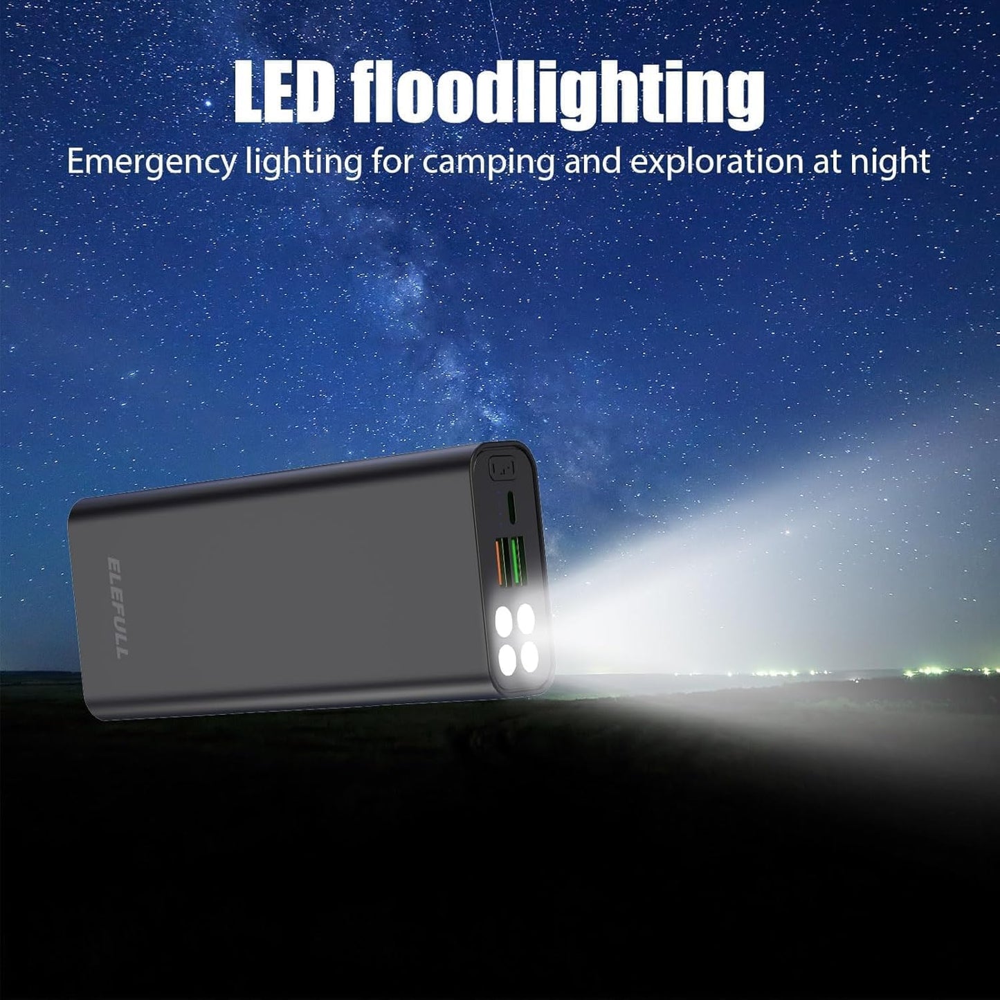50000mAh Portable Charger, Built-in Cable 22.5W QC 3.0 PD USB C Power Bank, Fast Charging with, LED Flashlight, External Mobile Phone Batteries Compatible with iPhone (Black2, 50000, Milliamp Hours)