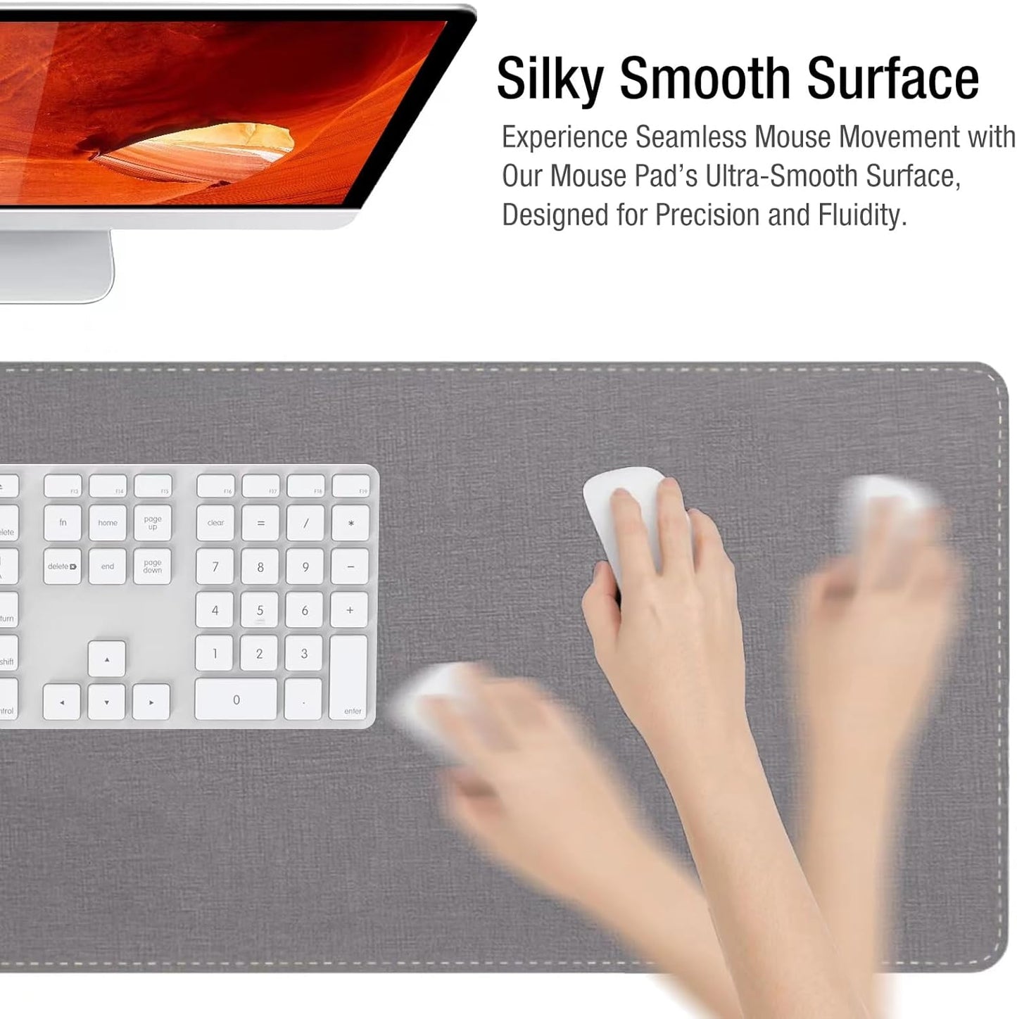 Onlytop Heated Desk Pad & Mouse Pad – Adjustable Temp & Auto Shut-Off, Large Waterproof Leather Warm Desk Mat with Non-Slip Base for Cold Office Winter Use (Gray, 31.5" x 13")