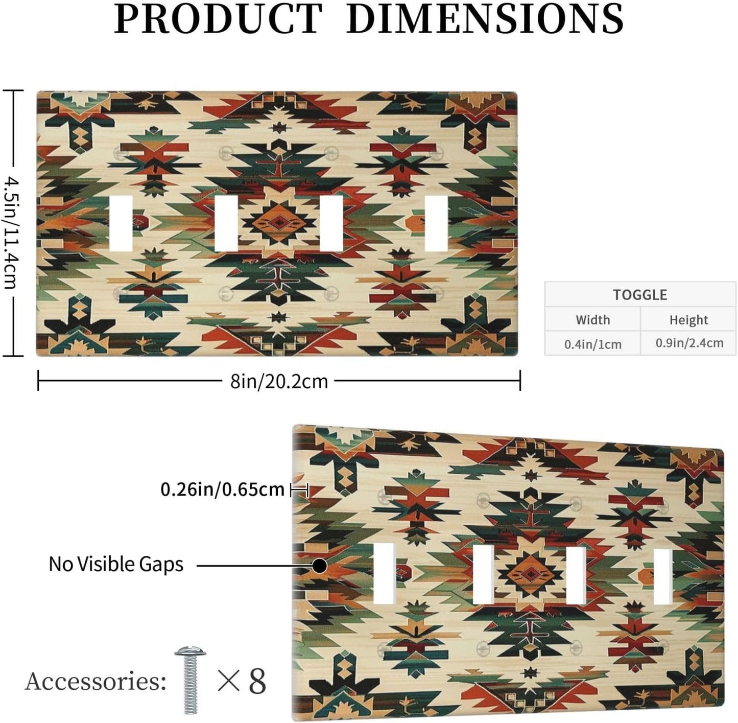 Light Switch Covers Southwest Rustic American Indian Aztec Boho Quad Toggle Electrical Faceplate 4 Gang Wall Plate Decorative Switch Plates for Bed Room living Room Decor