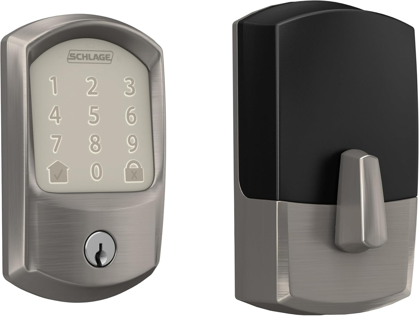 SCHLAGE BE489WB GRW 619 Encode WiFi Deadbolt Smart Lock, Keyless Entry Touchscreen Door Lock with Greenwich Trim, Satin Nickel