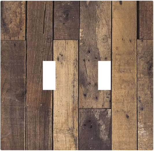 Cool Brown Wood Style Vintage Rustic Print Decorative Switch Plates 2 Gang Double Toggle Outlet Light Switch Cover Wall Plate Electrical Faceplate for Farmhouse Home Decor
