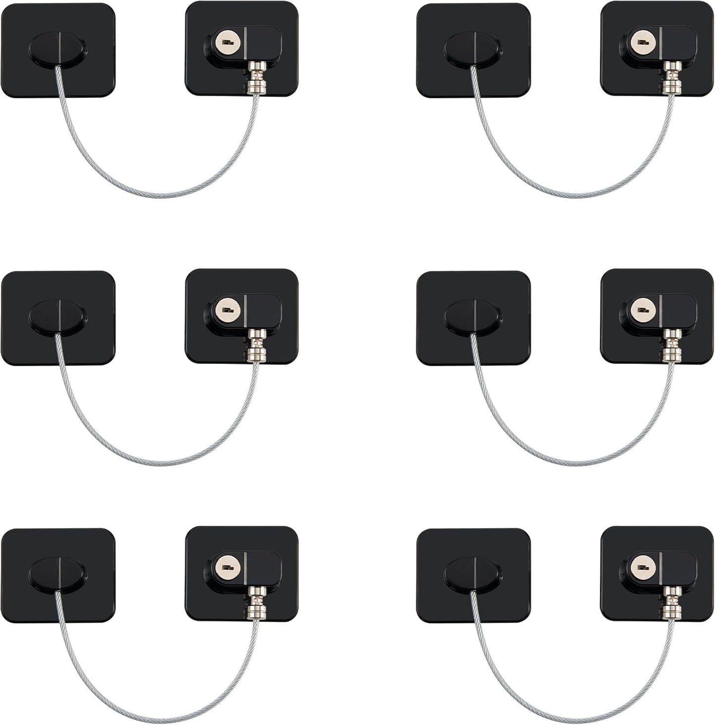 Refrigerator Lock, 6 Pack Fridge Locks with Thickened Wire Rope, Baby Proof Cabinet Locks with Keys, Safety Pantry Lock