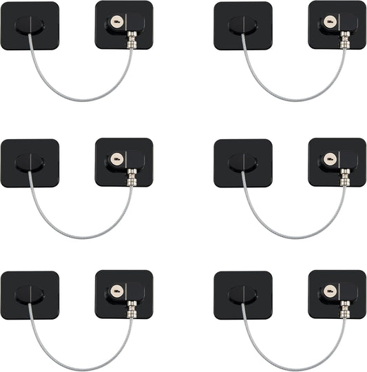 Refrigerator Lock, 6 Pack Fridge Locks with Thickened Wire Rope, Baby Proof Cabinet Locks with Keys, Safety Pantry Lock