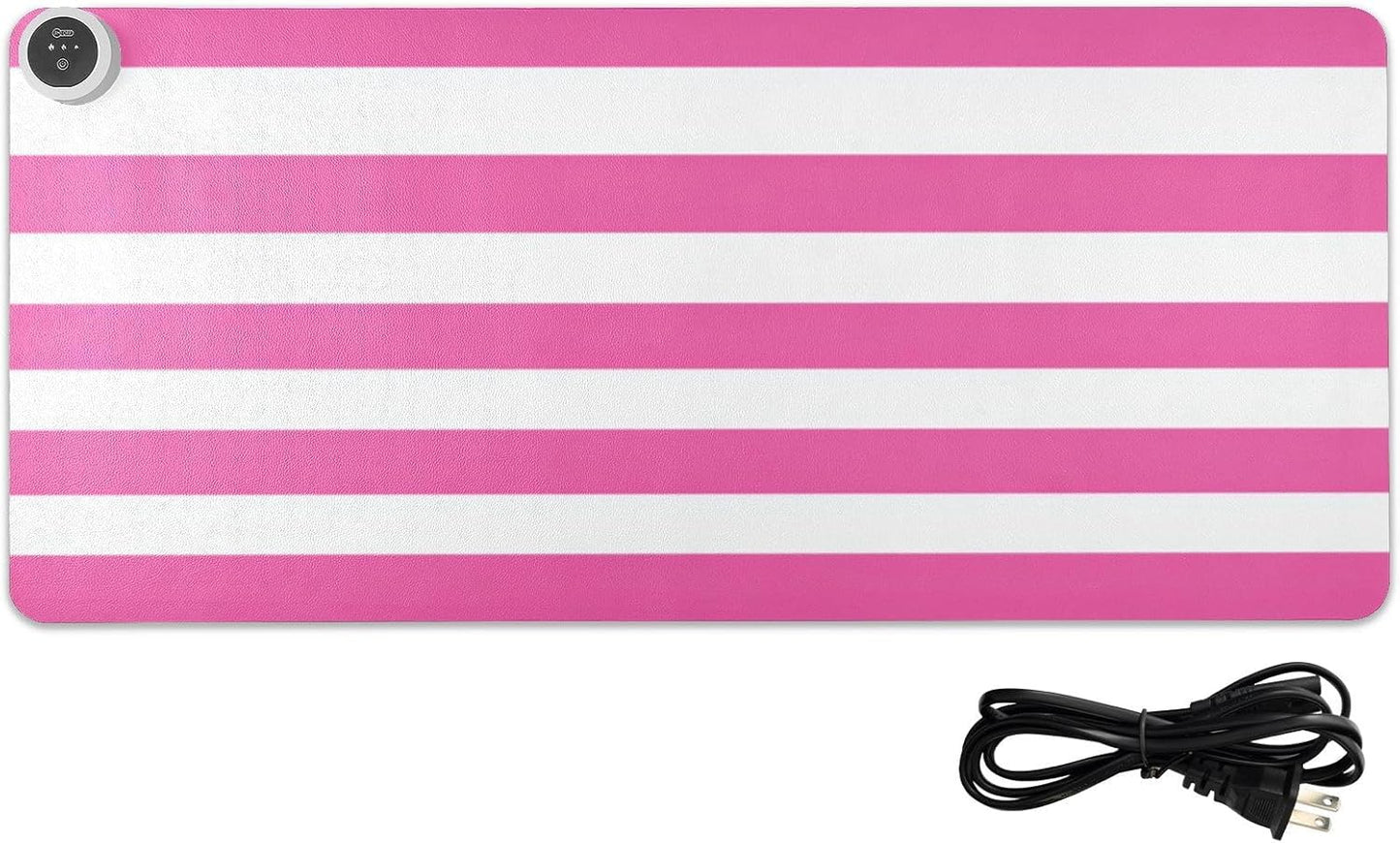 Heated Desk Pad Mouse Pad 31.5x13 Inch PU Leather Desk Mat with 3 Heat Levels Large Mouse Gaming Computer Laptop Mat Hot Pink White Stripes