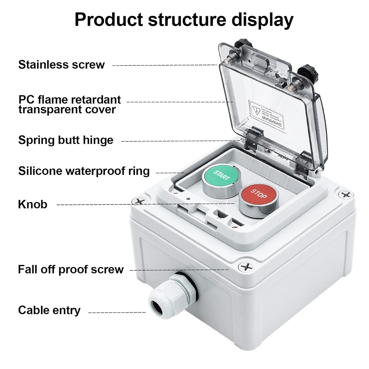 IP67 Button Switch Outdoor Waterproof Box 2 Push (Letter) Red and Green Automatic Rest Momentary Button with Protective Cover Anti-misoperationSwitch(AC/DC 6A-110V/3A-240V/2.5A-380V)