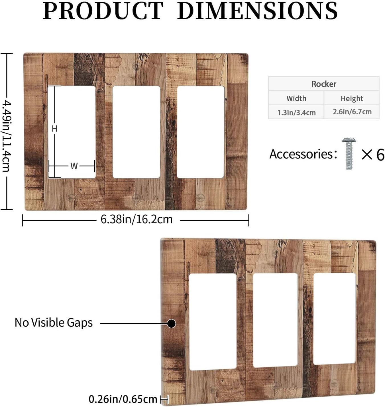 Light Switch Covers Rustic Brown Wood Grain 3 Gang Rocker Electrical GFCI Decorative Triple Outlet Wall Plate Cover Switchplate for Farmhouse Kitchen Decor