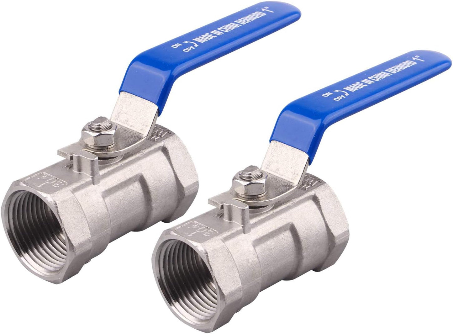 DERNORD Stainless Steel Ball Valve 1PC Type 1 Inch NPT Standard Port for Water, Oil, and Gas (Pack of 2)