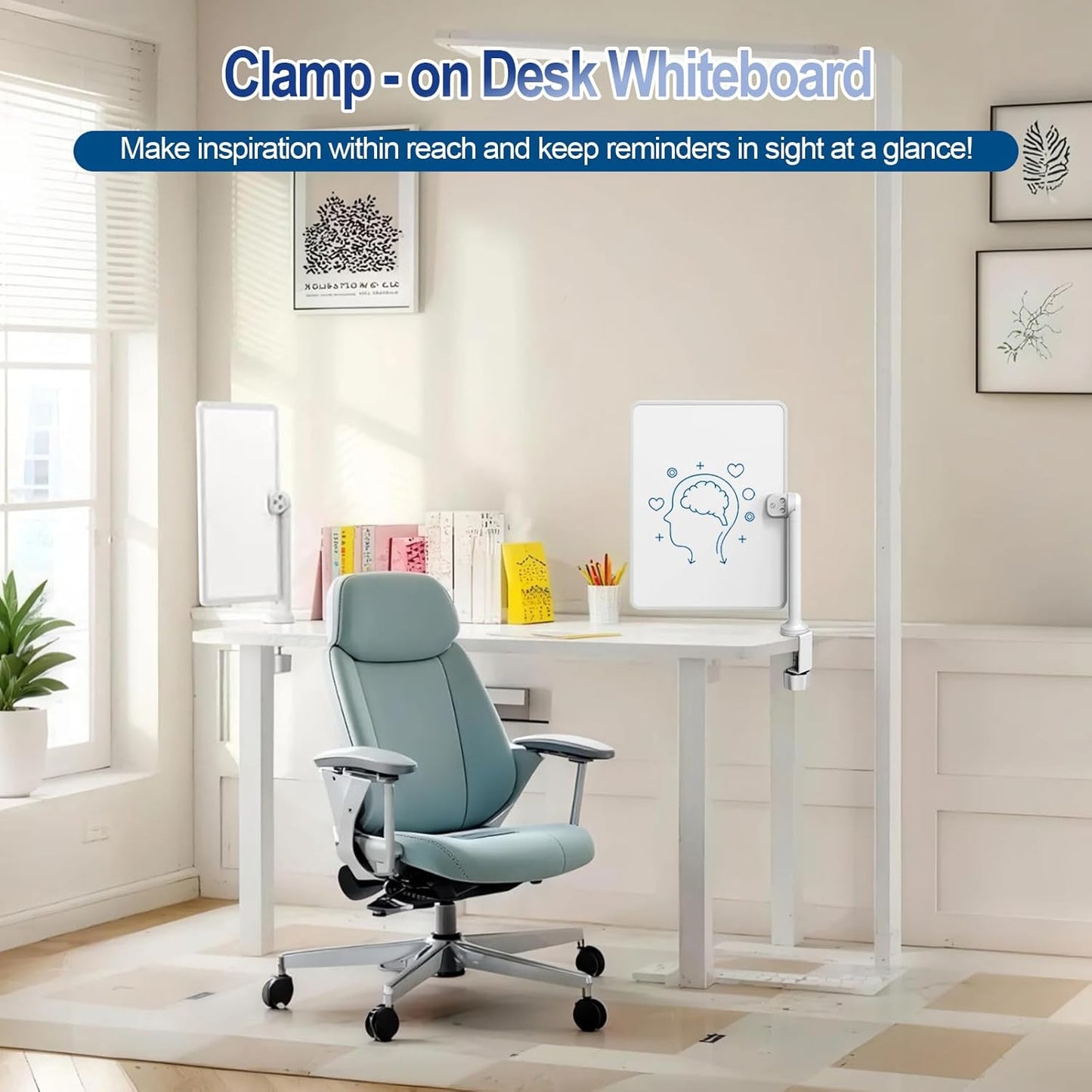 Double-Sided Desk Whiteboard with Dual 360° Swivel - 16" x 12" Clamp-On Desktop Whiteboard for Tables Under 2.3" Thick for Office, Home, School(1pc)