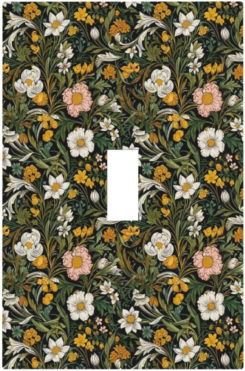 Decorative Light Switch Plate Covers Rustic Green Leaf White Daisy Yellow Floral 1 Gang Light Switch Cover Plate Single Toggle Wall Plate Outlet Covers Faceplate for Bedroom Home Decor