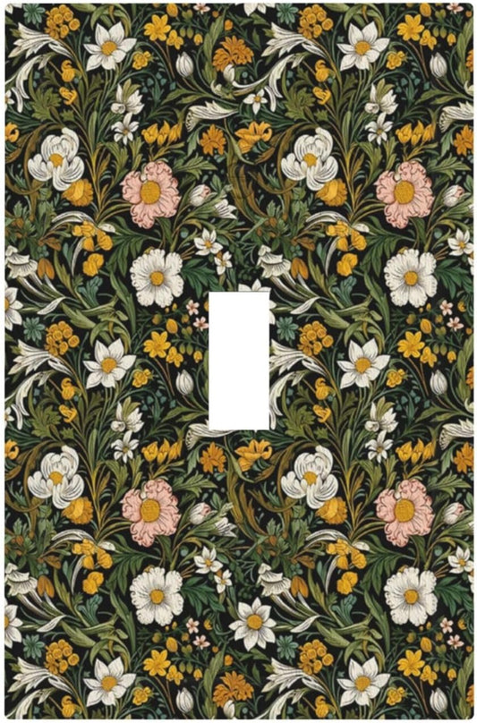 Decorative Light Switch Plate Covers Rustic Green Leaf White Daisy Yellow Floral 1 Gang Light Switch Cover Plate Single Toggle Wall Plate Outlet Covers Faceplate for Bedroom Home Decor