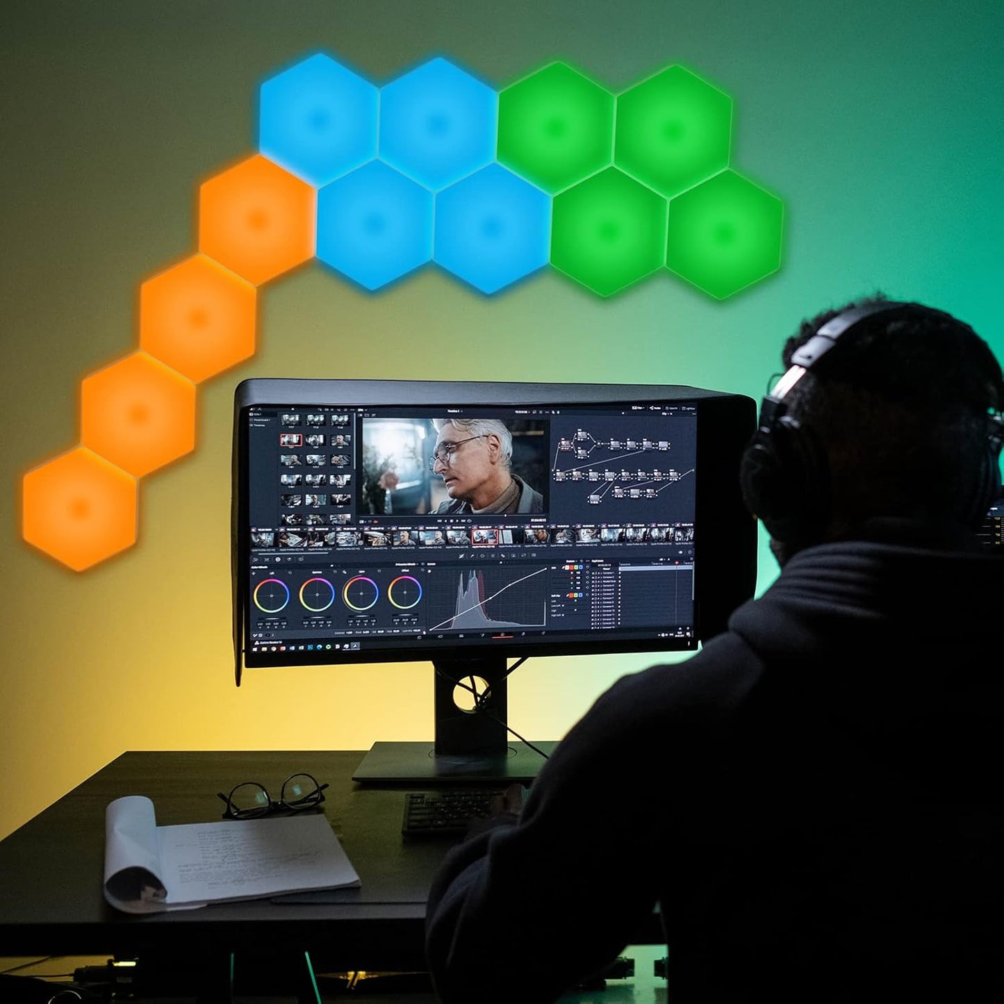 Hexagon Lights, Smart LED Wall Lights with Remote, 13 Colors Touch-Sensitive DIY Modular Assembled RGB Wall Panels, Hex Light with USB-Power for Autism, Game Room Decor, Party (6-Pack)
