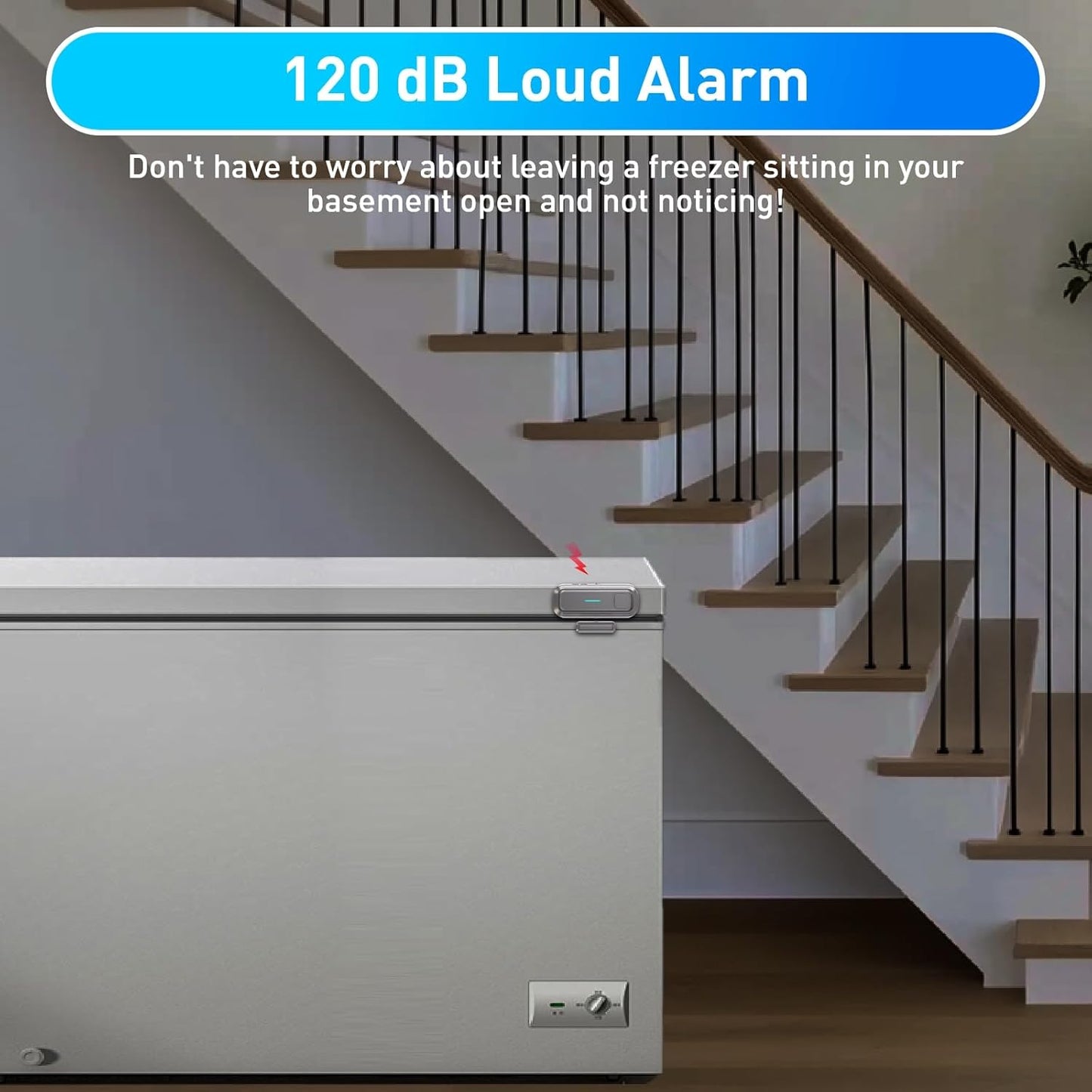 Daytech Refrigerator & Freezer Door Alarm - Adjustable 1-4 Minute Delay, 0-120dB Adjustable Siren, Door/Window Sensor for Home or Business (2 Pack, Grey)
