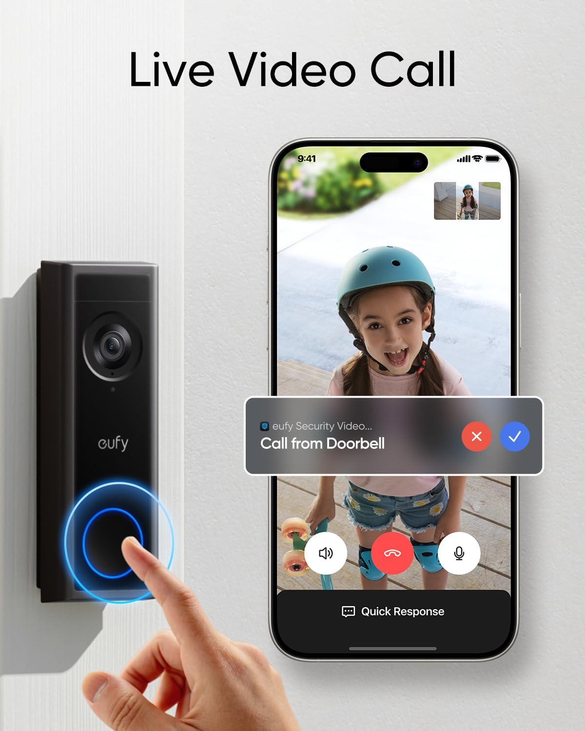 eufy Security Video Doorbell Camera C31,2K FHD,Battery/Wired Powered,Head-to-Toe View,Live Video Call,Wireless Doorbell,24/7Recording,Human and Motion Detection,HomeBase S380 Compatible,No Monthly Fee