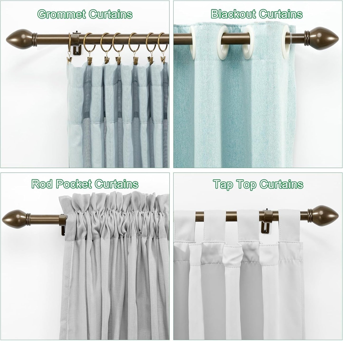 Curtain Rods for Windows 16 to 136 inches, Curtain Rod Max Adjustable Length to 146 in, Drapery Rod 1 inch Diameter with Modern Knobs Finials (Brown, 16" to 136" - Set of 1)