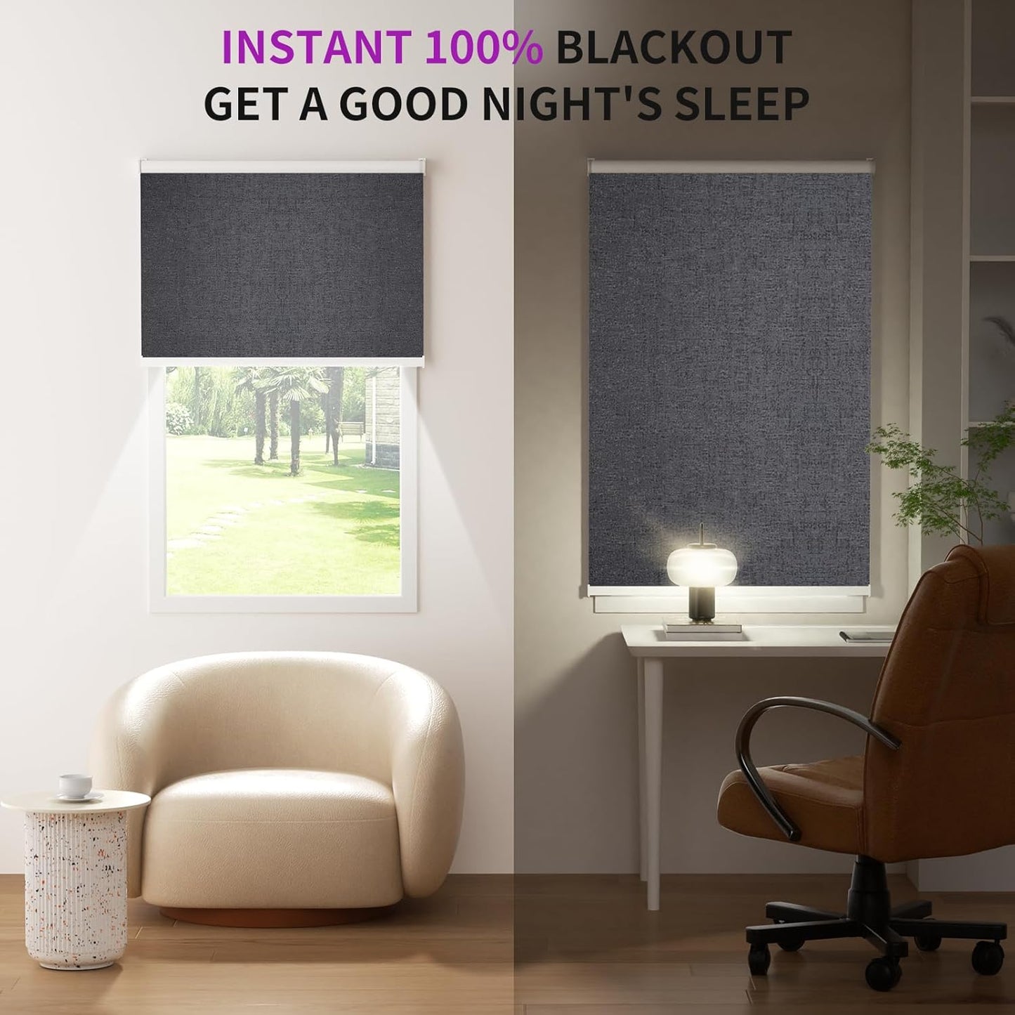 Astomi Motorized Blinds with Remote - Blackout Smart Roller Shades Compatible with Alexa & Goggle Home, Solar Rechargeable, Custom Size 22" - 100" for Indoor Window, Elegance Black