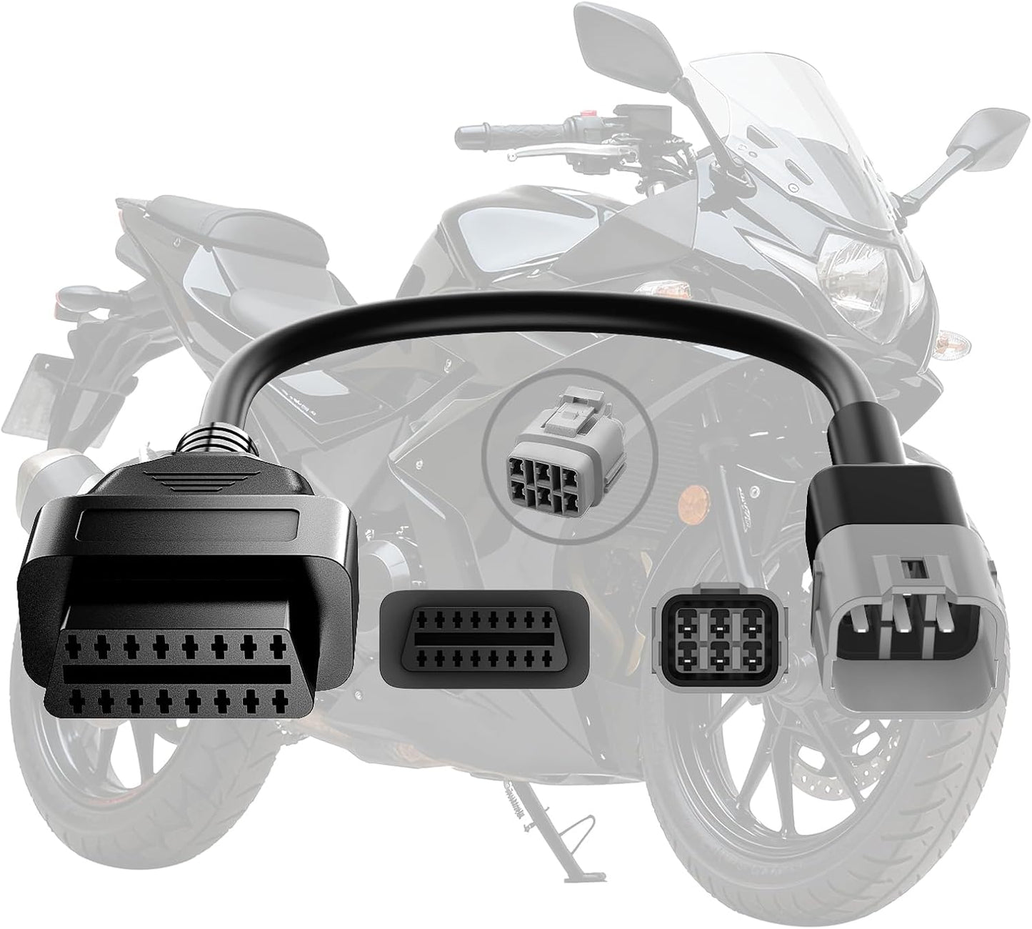 OBD2 Adapter Cable Fits for Suzuki Guzzi Kawasak and More Motorcycles, 6Pin to 16Pin OBD2 Diagnostic Adapter Cable Works with All OBDII Scanner