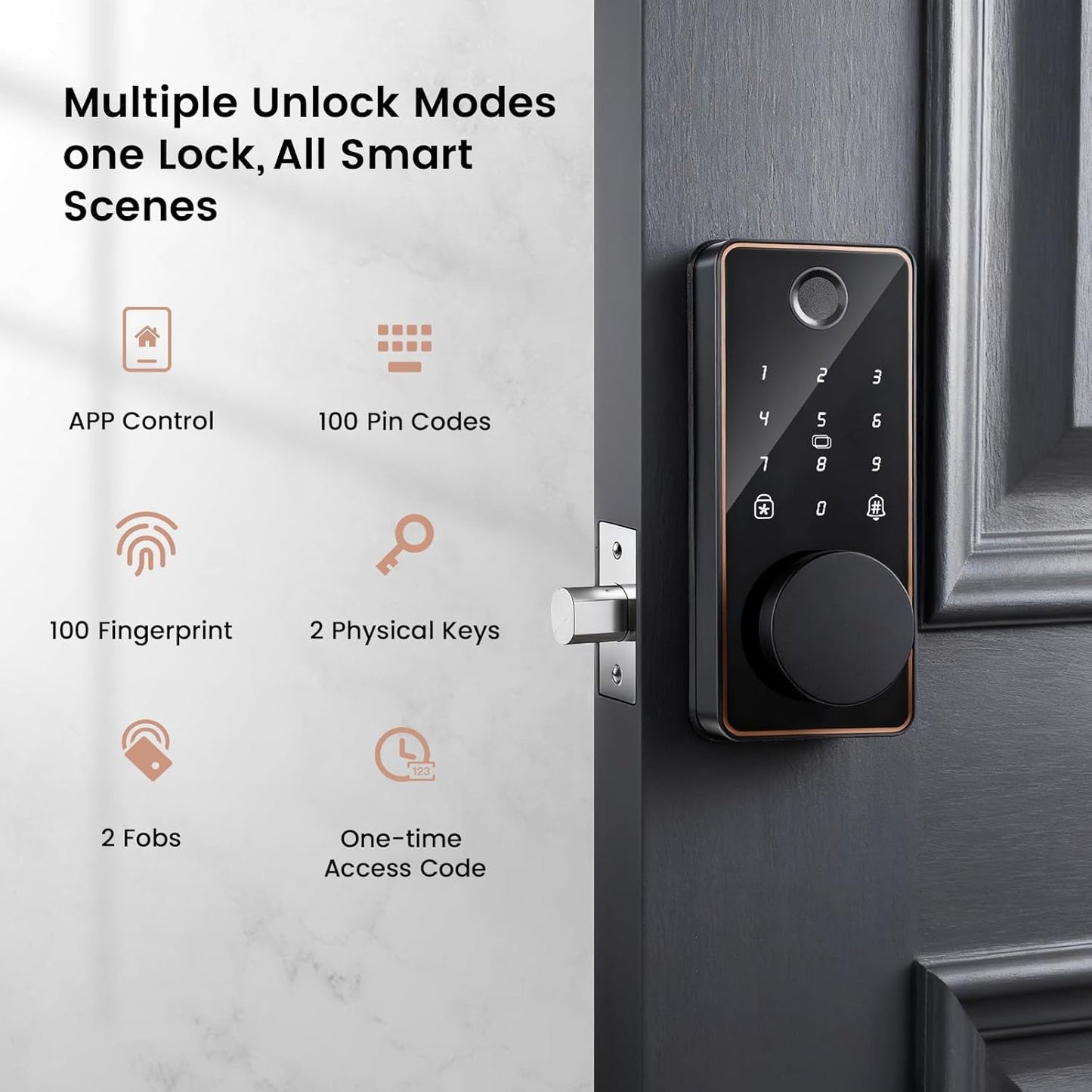 Keyless Entry Door Lock, Biquole Smart Lock with App Control, Fingerprint Door Lock, Electronic Keypad Deadbolt, Auto & One Touch Lock | Digital Smart Door Locks | Easy Installation | IP54 Waterproof