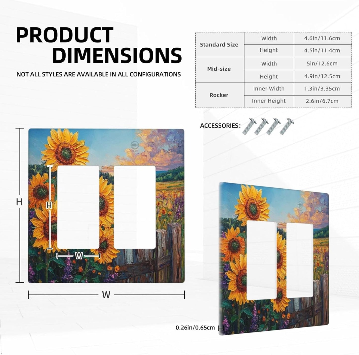 Decorative Outlet Covers Rustic Wilderness Sunflower Lavender Muzha Oil Painting 2 Gang Wall Plate Double Rocker Two Switch Wall Cover Plate Jumbo Dual GFCI Faceplate